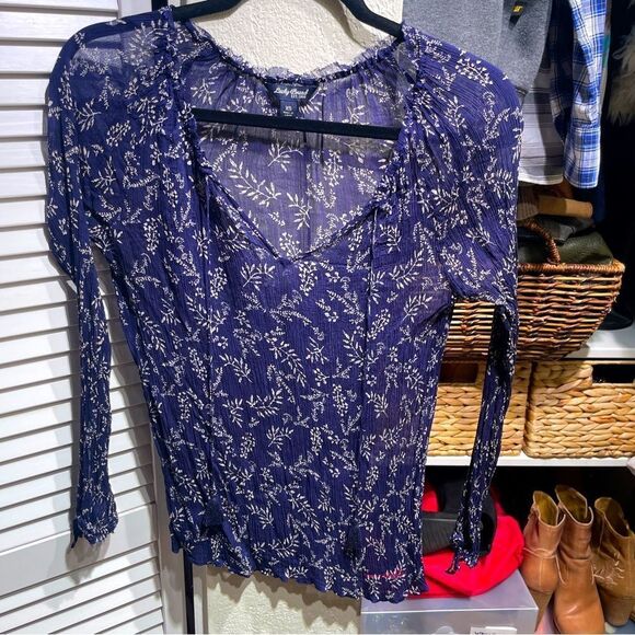 Lucky Brand Long Sleeve Sheer Top - Picture 1 of 4